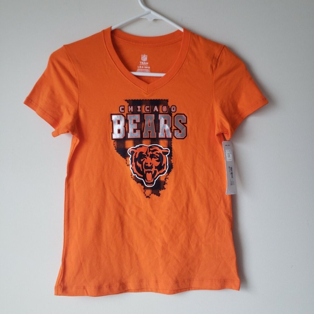 Chicago Bears NFL Kids Youth Girl Logo V Neck T Shirt Sizes L-XL NWT Orange